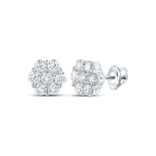  14k White Gold Womens Round Diamond Flower Cluster Earrings 2-5/8 Cttw