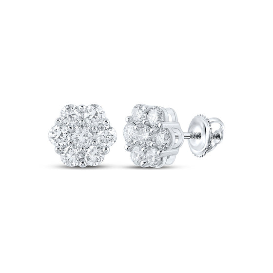 14k White Gold Womens Round Diamond Flower Cluster Earrings 2-5/8 Cttw