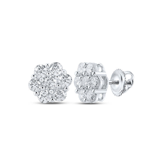 14k White Gold Womens Round Diamond Flower Cluster Earrings 2-3/4 Cttw