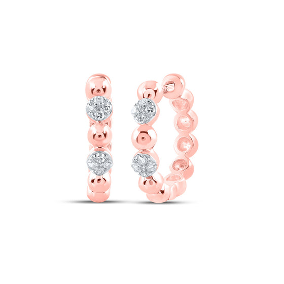 10k Rose Gold Womens Round Diamond Hoop Earrings 1/10 Cttw