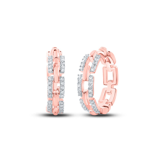 10k Rose Gold Womens Round Diamond Hoop Earrings 1/3 Cttw