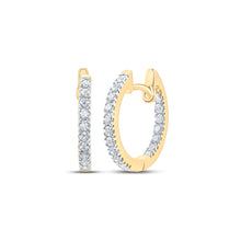  10k Yellow Gold Womens Round Diamond Inside Outside Hoop Earrings 1/4 Cttw