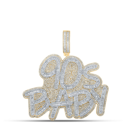 10k Yellow Gold Mens Baguette Diamond 90s Baby Phrase Charm Pendant 9-1/2 Cttw