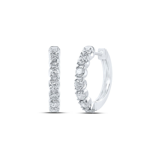 10k White Gold Womens Round Diamond Hoop Earrings 1 Cttw