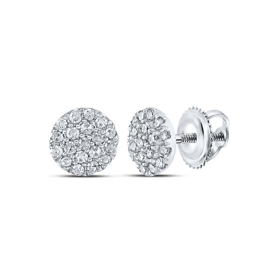 10k White Gold Womens Round Diamond Cluster Earrings 1/6 Cttw