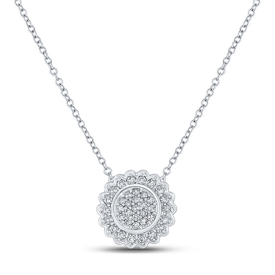 10k White Gold Womens Round Diamond 18-inch Cluster Necklace 1/5 Cttw