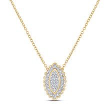  10k Yellow Gold Womens Round Diamond Vertical Oval Necklace 1/5 Cttw