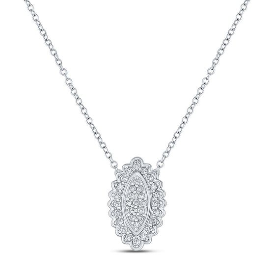 10k White Gold Womens Round Diamond Vertical Oval Necklace 1/5 Cttw