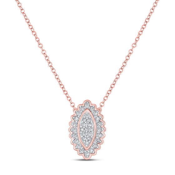 10k Rose Gold Womens Round Diamond Vertical Oval Necklace 1/5 Cttw