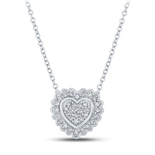  10k White Gold Womens Round Diamond Heart Necklace 1/5 Cttw