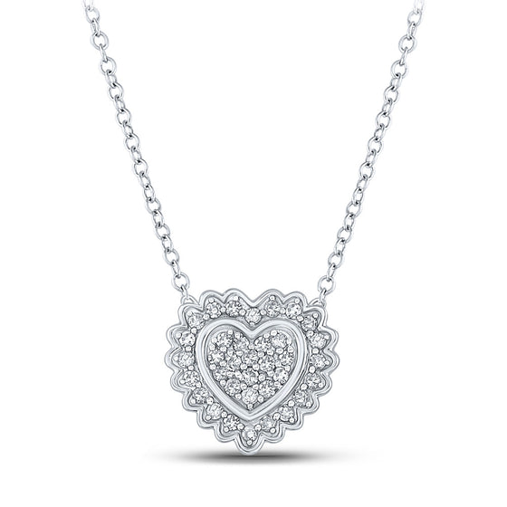 10k White Gold Womens Round Diamond Heart Necklace 1/5 Cttw