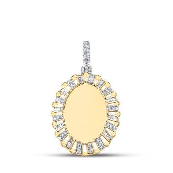 10k Yellow Gold Mens Baguette Diamond Oval Memory Charm Pendant 1 Cttw