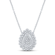  10k White Gold Womens Round Diamond Teardrop Necklace 1/5 Cttw