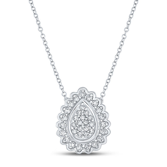 10k White Gold Womens Round Diamond Teardrop Necklace 1/5 Cttw