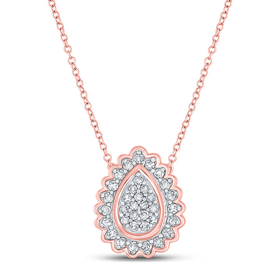 10k Rose Gold Womens Round Diamond Teardrop Necklace 1/5 Cttw