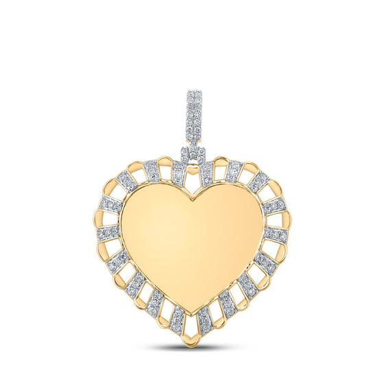 10k Yellow Gold Mens Round Diamond Heart Charm Pendant 7/8 Cttw