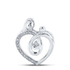 10k White Gold Womens Round Diamond Heart Mom Pendant 1/8 Cttw