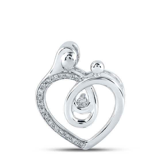 10k White Gold Womens Round Diamond Heart Mom Pendant 1/8 Cttw