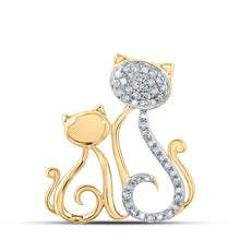  10k Yellow Gold Womens Round Diamond Cat Mom Child Animal Pendant 1/8 Cttw