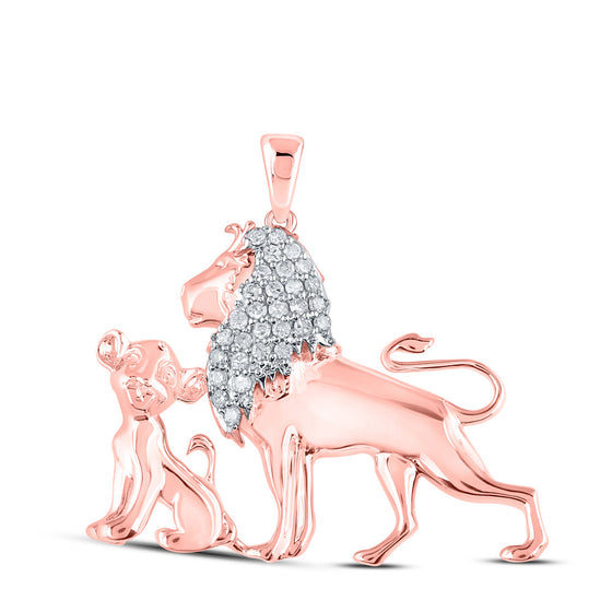 10k Rose Gold Womens Round Diamond Lion Cub Animal Pendant 1/5 Cttw