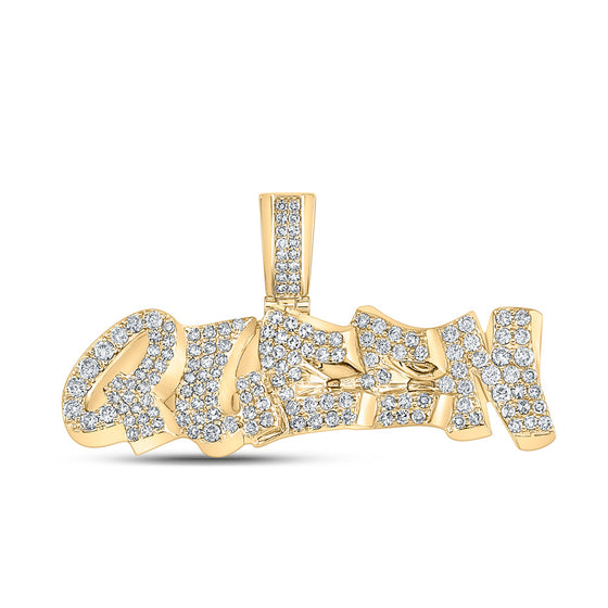 10k Yellow Gold Mens Round Diamond Queen Graffiti Charm Pendant 1-1/5 Cttw