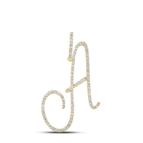 10k Yellow Gold Womens Round Diamond A Initial Letter Pendant 1/2 Cttw