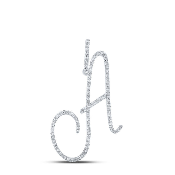 10k White Gold Womens Round Diamond A Initial Letter Pendant 1/2 Cttw
