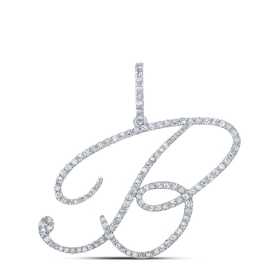 10k White Gold Womens Round Diamond B Initial Letter Pendant 3/4 Cttw