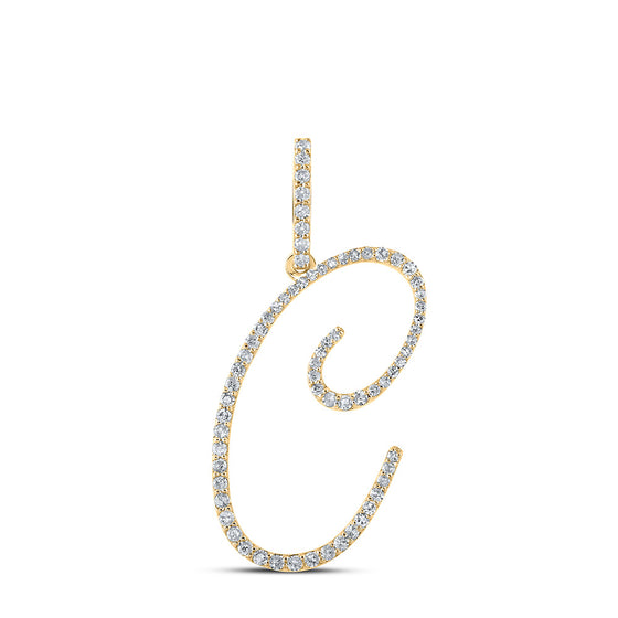 10k Yellow Gold Womens Round Diamond C Initial Letter Pendant 3/8 Cttw