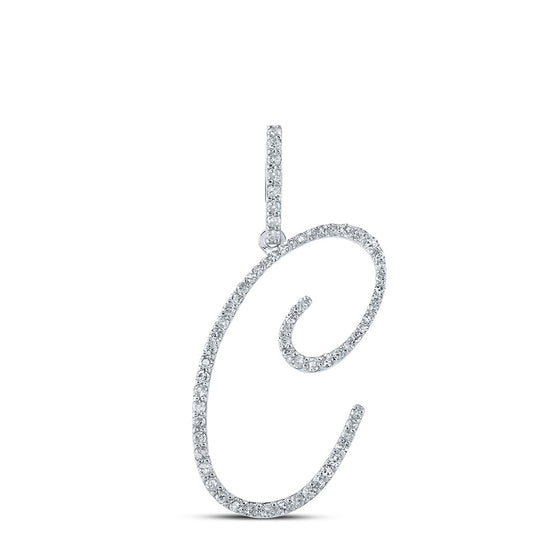 10k White Gold Womens Round Diamond C Initial Letter Pendant 3/8 Cttw