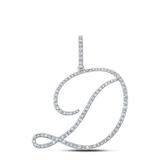 10k White Gold Womens Round Diamond D Initial Letter Pendant 5/8 Cttw