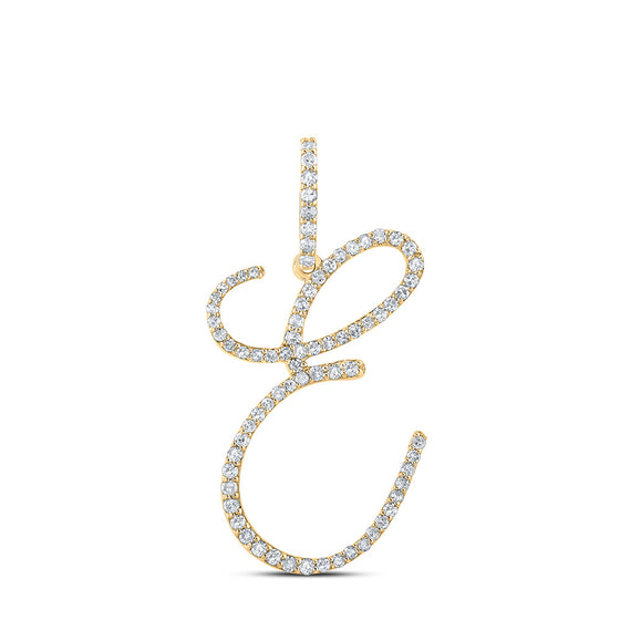 10k Yellow Gold Womens Round Diamond E Initial Letter Pendant 1/2 Cttw