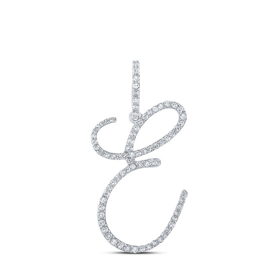 10k White Gold Womens Round Diamond E Initial Letter Pendant 1/2 Cttw