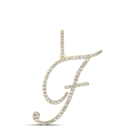 10k Yellow Gold Womens Round Diamond F Initial Letter Pendant 1/2 Cttw