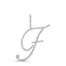  10k White Gold Womens Round Diamond F Initial Letter Pendant 1/2 Cttw