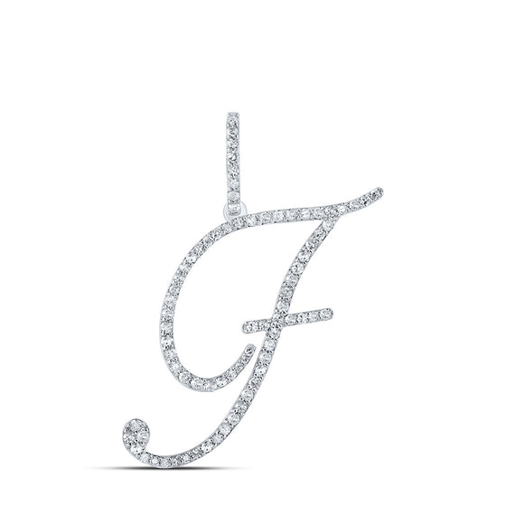 10k White Gold Womens Round Diamond F Initial Letter Pendant 1/2 Cttw