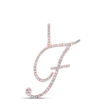  10k Rose Gold Womens Round Diamond F Initial Letter Pendant 1/2 Cttw