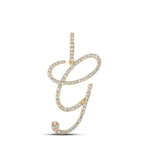 10k Yellow Gold Womens Round Diamond G Initial Letter Pendant 1/2 Cttw