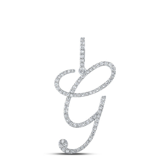 10k White Gold Womens Round Diamond G Initial Letter Pendant 1/2 Cttw