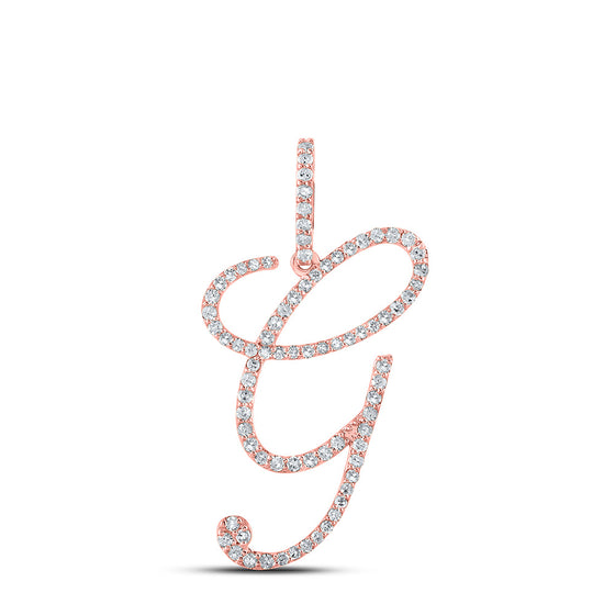 10k Rose Gold Womens Round Diamond G Initial Letter Pendant 1/2 Cttw