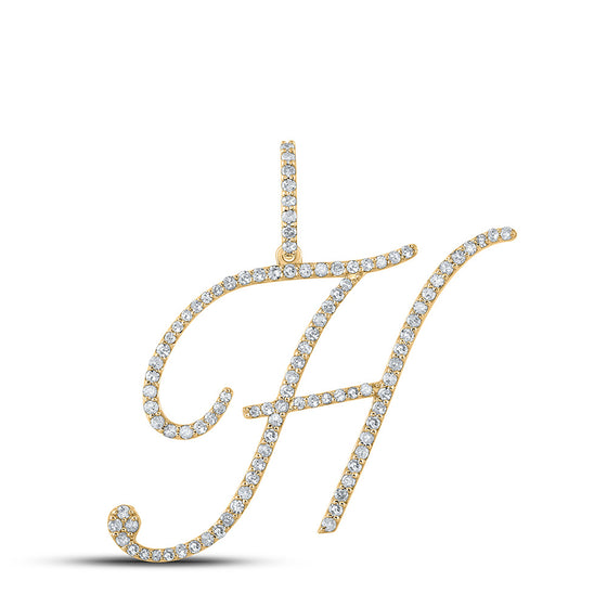 10k Yellow Gold Womens Round Diamond H Initial Letter Pendant 5/8 Cttw