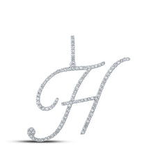  10k White Gold Womens Round Diamond H Initial Letter Pendant 5/8 Cttw