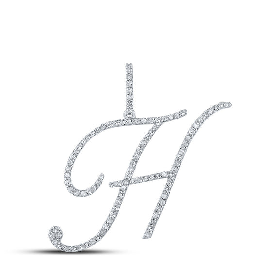 10k White Gold Womens Round Diamond H Initial Letter Pendant 5/8 Cttw