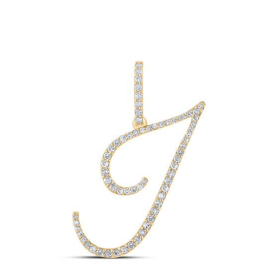 10k Yellow Gold Womens Round Diamond I Initial Letter Pendant 3/8 Cttw