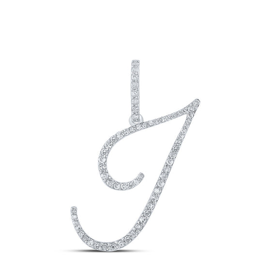 10k White Gold Womens Round Diamond I Initial Letter Pendant 3/8 Cttw