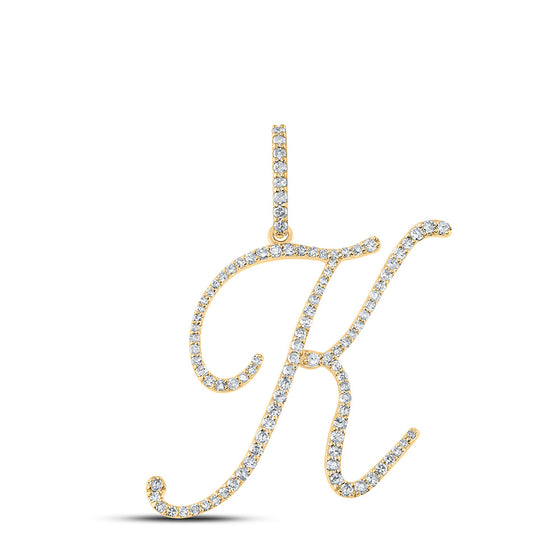 10k Yellow Gold Womens Round Diamond K Initial Letter Pendant 1/2 Cttw