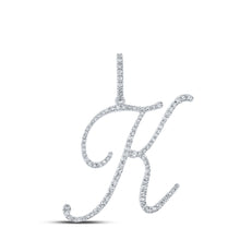  10k White Gold Womens Round Diamond K Initial Letter Pendant 1/2 Cttw