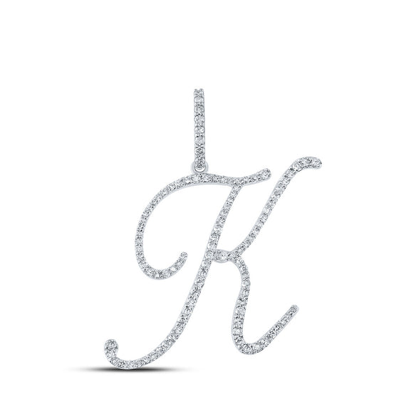 10k White Gold Womens Round Diamond K Initial Letter Pendant 1/2 Cttw
