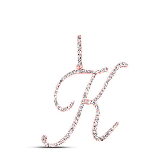 10k Rose Gold Womens Round Diamond K Initial Letter Pendant 1/2 Cttw