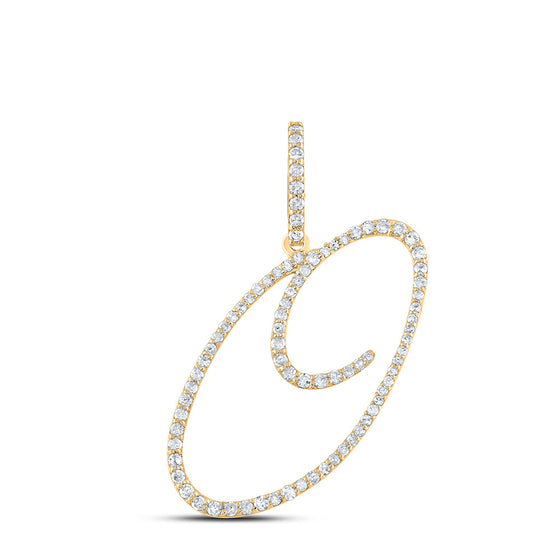 10k Yellow Gold Womens Round Diamond O Initial Letter Pendant 3/8 Cttw